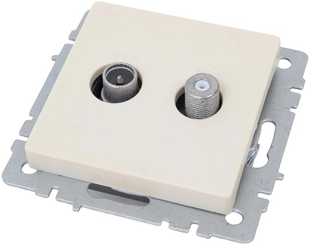 

Розетка телевизионная IEK BR-AF20-O-K10 BRITE TV+SAT РТВ/РСп12-БрКр Бежевый, BR-AF20-O-K10