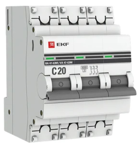 Изображение товара Автоматический выключатель EKF mcb4763m-6-3-20C-pro 20 А IP20 для защиты цепей