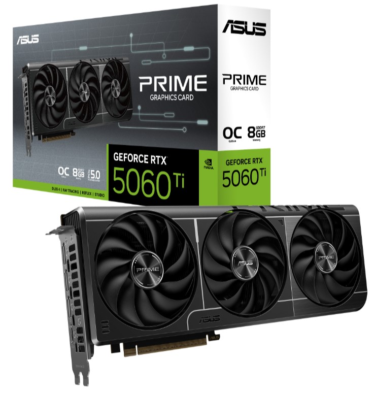 

Видеокарта PCI-E ASUS GeForce RTX 5060 TI PRIME OC (PRIME-RTX5060TI-O8G) 90YV0MP0-M0NA00 8GB GDDR7 128bit 2647/28000MHz HDMI 3*DP, GeForce RTX 5060 TI PRIME OC (PRIME-RTX5060TI-O8G)