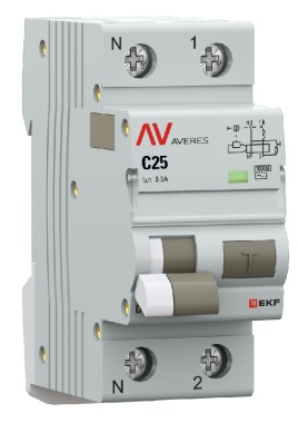

Автомат дифференциальный EKF rcbo10-1pn-25C-300-ac-av DVA-10 1P+N 25А (C) 300мА (AC) 10кА AVERES, rcbo10-1pn-25C-300-ac-av