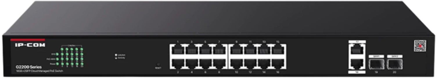 

Коммутатор управляемый IP-Com G2220P-16-250W PoE, 18 портов, 18x1 Гбит/с, SFP 2x1 Гбит/с, PoE 16x30Вт (до 230Вт), G2220P-16-250W