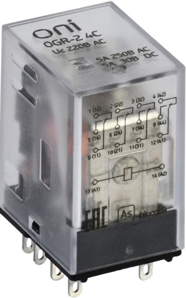 Изображение товара Реле промежуточное ONI OGR-2-4C-AC220V для автоматизации 220 В 5 А