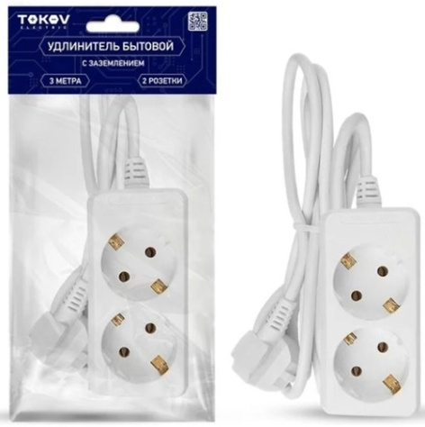 Изображение товара Удлинитель TOKOV ELECTRIC TKE-C01-BU2-3-075-Z 2 розетки 3 м пластиковый корпус
