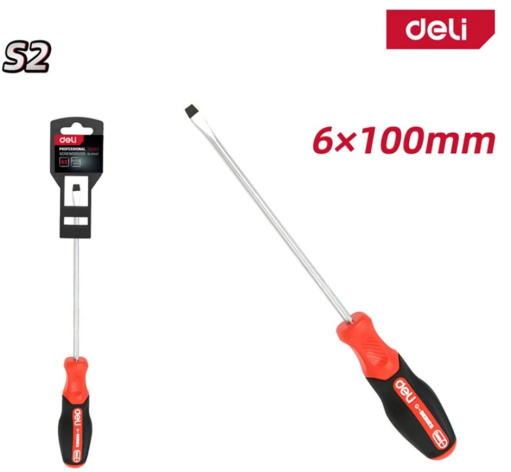 Изображение товара Отвертка шлицевая Deli DL3447 SL6x100мм профессиональный инструмент