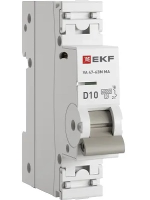 

Автоматический выключатель EKF M63MA6110D ВА 47-63N MA 1P 10А (D) 6кА без тепл. расцепит. PROXIMA, M63MA6110D