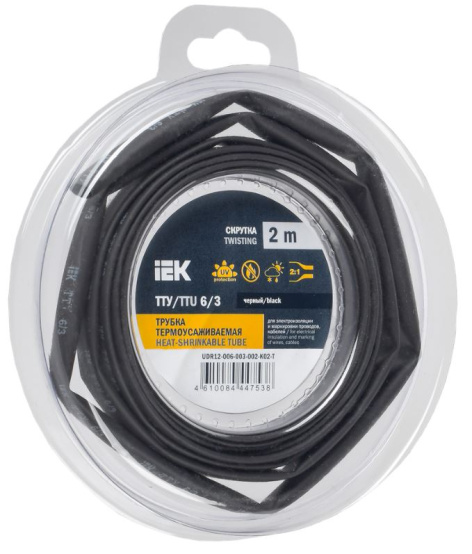 Изображение товара Термоусадочная трубка IEK UDR12-006-003-002-K02-T 2 м для изоляции и герметизации проводов