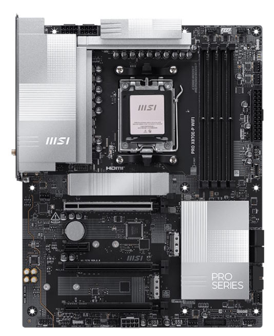 

Материнская плата ATX MSI PRO X870E-P WIFI (AM5, AMD X870E, 4*DDR5, PCIe, 3*M.2, 4*SATA, WiFi, BT, 4*USB 3.2, 4*USB 2.0, HDMI), PRO X870E-P WIFI