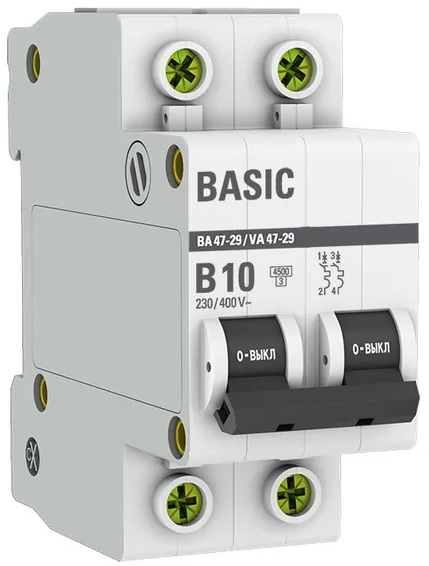 

Автоматический выключатель EKF mcb4729-2-10-B 2P 10А (B) 4,5кА ВА 47-29, mcb4729-2-10-B