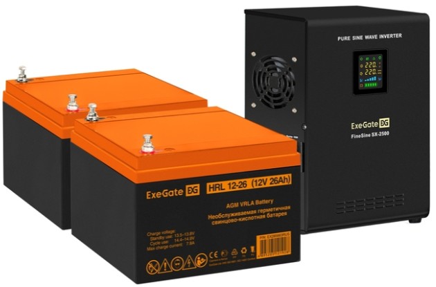 

Комплект Exegate FineSine SX-2500.LCD.AVR.2SH EX296609RUS ИБП EX296002RUS + батарея 26Aч EX285663RUS 2шт (инвертор, синус, для котла, настенный) 2500V, FineSine SX-2500.LCD.AVR.2SH