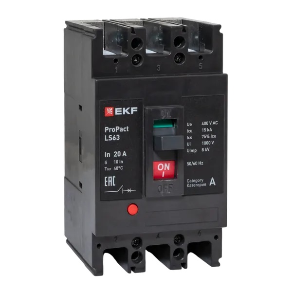 

Автоматический выключатель в литом корпусе EKF mccb-63-15-3-20-ls LS63 15кА 3P 20А ProPact, mccb-63-15-3-20-ls