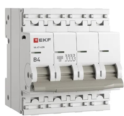 

Автоматический выключатель EKF M636404B 4P 4А (B) 6кА ВА 47-63N PROxima, M636404B