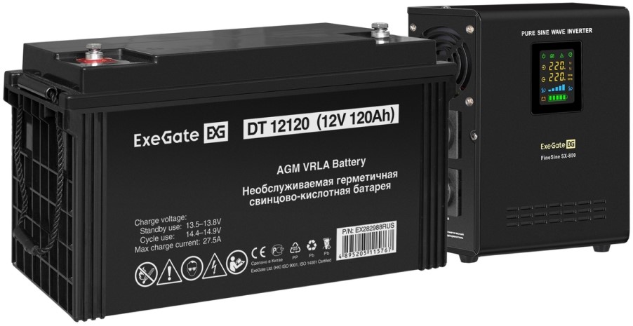 

Комплект Exegate FineSine SX-800.LCD.AVR.2SH EX296533RUS ИБП EX295996RUS + батарея 120Aч EX282988RUS 1шт (инвертор, синус, для котла, настенный), 800V, FineSine SX-800.LCD.AVR.2SH