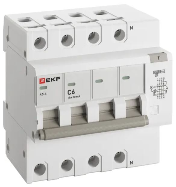 

Автомат дифференциальный EKF DA4-6-06-30-pro АД-4 4P 6А характеристика C 30мА тип АС электронный 6кА PROXIMA, DA4-6-06-30-pro
