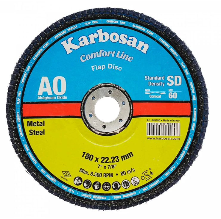 

Круг лепестковый ООО САМ KAR-981780 Karbosan КЛТ 180х22/Р60 Comfort Line AO SD Flap Конический, KAR-981780