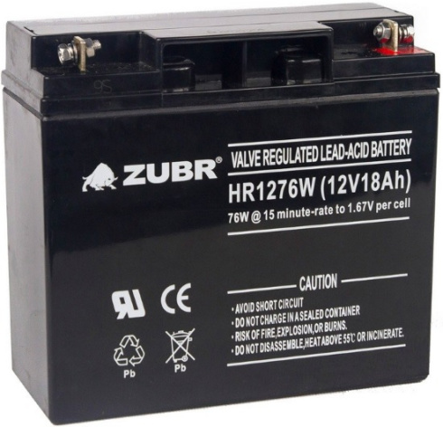 Изображение товара Аккумулятор ZUBR HR12-76W 12V 18Ah для ИБП и электромобилей