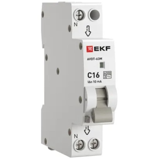 

Автомат дифференциальный EKF DA63M-16-10 АВДТ-63М 1P+N 18мм 16А характеристика С 10мА тип AС электронный 6кА PROXIMA, DA63M-16-10