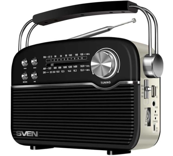 

Радиоприемник Sven SRP-500 SV-020415 черная (3 Вт, BT, FM/AM/SW, USB, microSD, AUX, встроенный аккумулятор), SRP-500