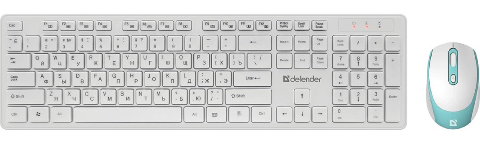 

Клавиатура и мышь Wireless Defender Auckland C-987 RU белый, полноразмерный, Auckland C-987 RU