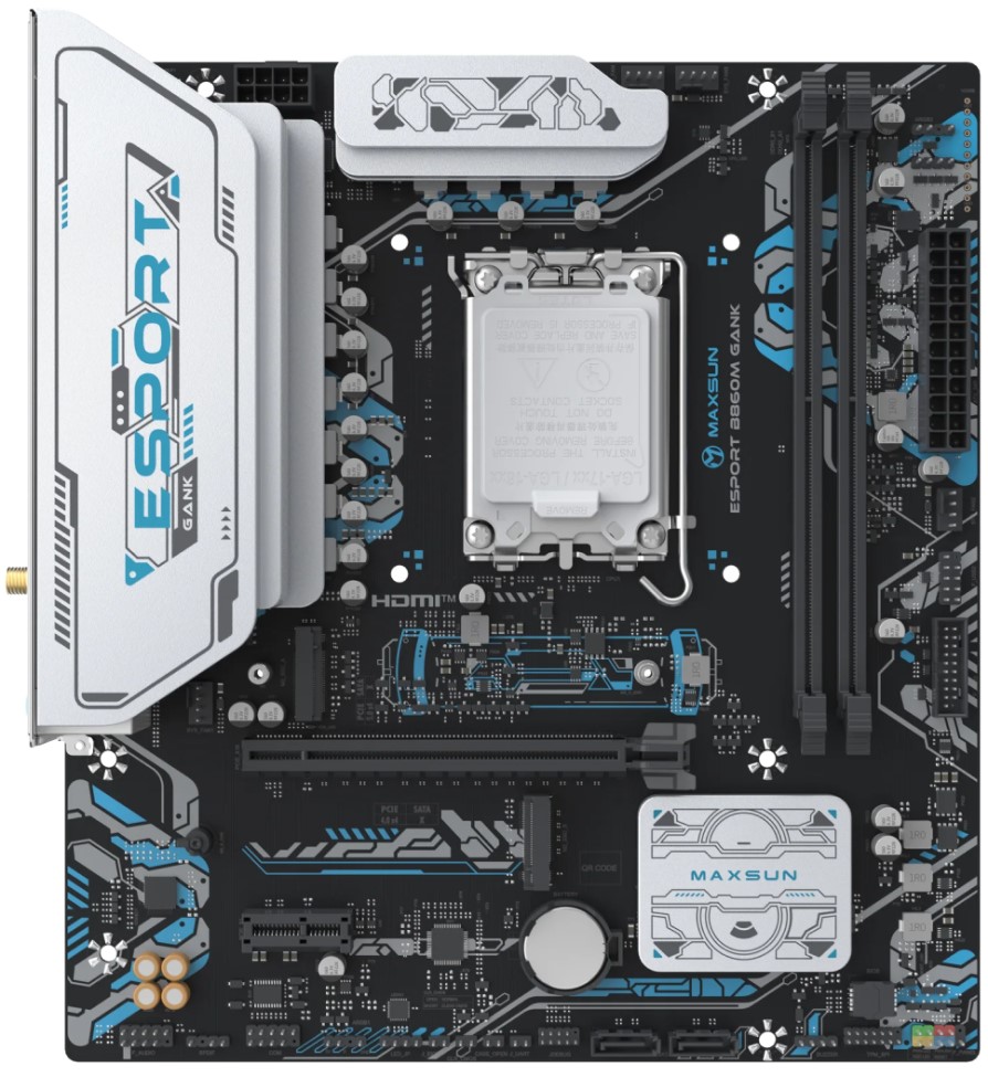 

Материнская плата mATX MAXSUN MS-eSport B860M GANK WIFI (LGA1851, B860, 2*DDR5, 2*SATA, 2*M.2, WiFi, BT, USB 3.2, USB 2.0, PCIe, HDMI, DP), MS-eSport B860M GANK WIFI