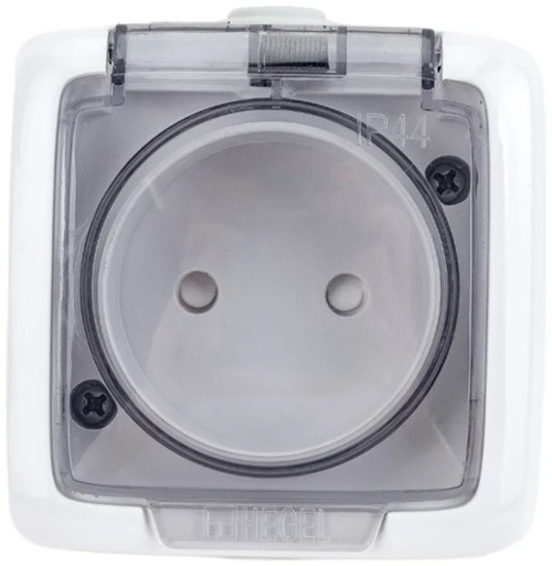 

Розетка без заземления ОП HEGEL РА16-202 Альфа 16А IP44 шторки, с крышкой белый, РА16-202