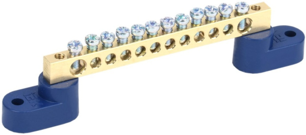 Изображение товара Шина IEK YNN10-69-12C2-K07 для электромонтажа 12 отверстий 100А латунь