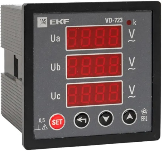 

Вольтметр EKF vd-723 цифровой на панель (72х72) трехфазный PROxima, vd-723