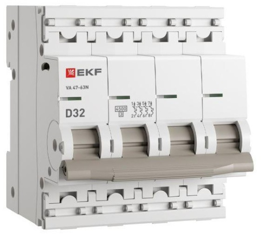 Изображение товара Автоматический выключатель EKF M634432D серия ВА 47-63N 4П 32А IP20