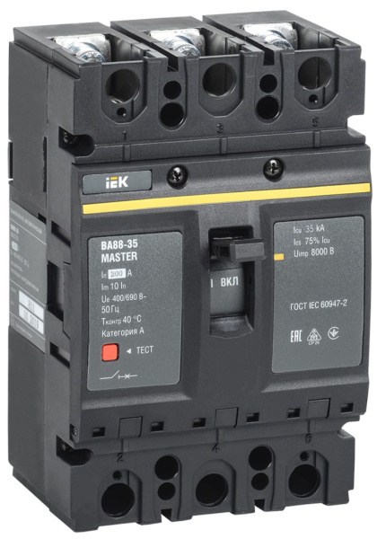 Изображение товара Автоматический выключатель IEK SVA30-3-0200-02 3П 200А литой корпус