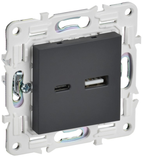 Изображение товара Встраиваемая розетка USB IEK SK-U22-018-K53 с разъемами Type-A и Type-C