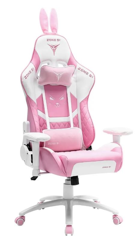 

Кресло игровое ZONE 51 Bunny Z51-BUN-PI на колесиках, искусственная кожа, белый и розовый, Bunny