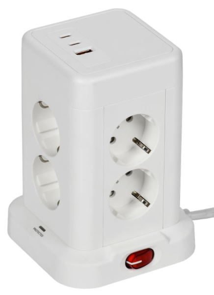 Изображение товара Удлинитель IEK DN-YP30-16-08-01-ZKU-K01 с USB-C и USB-A, 8 розеток