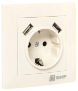 фото Розетка с заземлением с 2 USB EKF EWR16-028-20-2USB