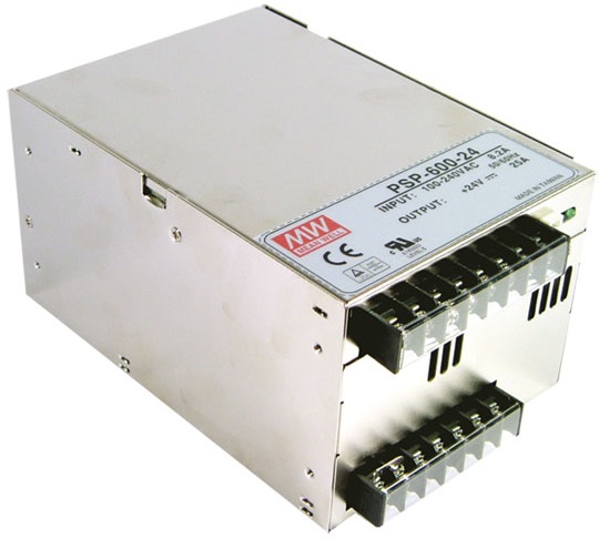 

Преобразователь AC-DC сетевой Mean Well PSP-600-24 P вых: 600 Вт; Выход: 24 В; U1: 20...26.4 В; I1: до 25 А; Стабилизация: напряжение; Вход: 110/220В, PSP-600-24