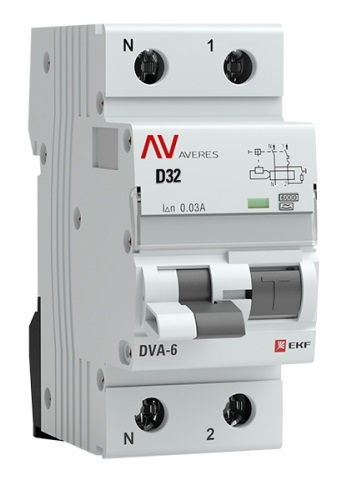 

Автомат дифференциальный EKF rcbo6-1pn-32D-30-a-av DVA-6 1P+N 32А (D) 30мА (A) 6кА AVERES, rcbo6-1pn-32D-30-a-av