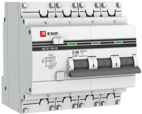 

Автомат дифференциальный EKF DA32-40-300-4P-pro АД-32 3P+N 40А (С) 300мА тип (АС) эл. 4,5кА PROxima, DA32-40-300-4P-pro
