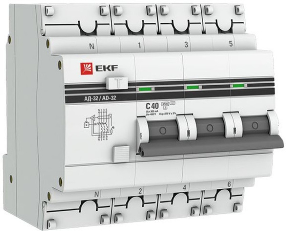 Изображение товара Дифференциальный автомат EKF DA32-40-300-4P-pro для защиты электрических цепей