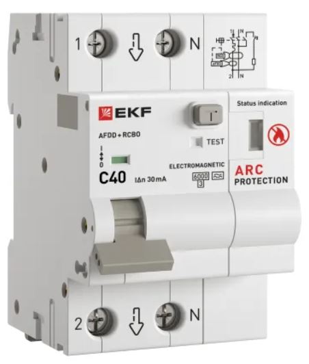 

Устройство защиты от дугового пробоя EKF afdd-rcbo-2-40C-30em-pro УЗДП с АВДТ 1P+N 40А (С) 30мА тип А 6кА PROXIMA, afdd-rcbo-2-40C-30em-pro