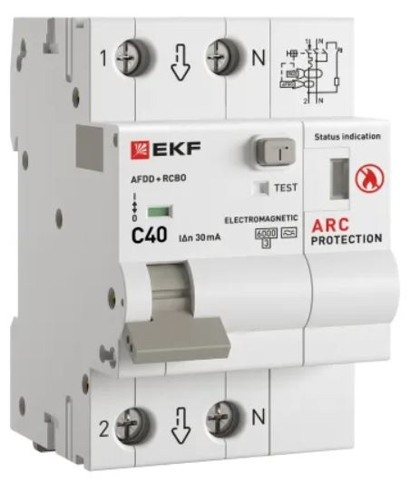 Изображение товара Устройство защиты от дугового пробоя EKF afdd-rcbo-2-40C-30em-pro для бытовых и общественных зданий