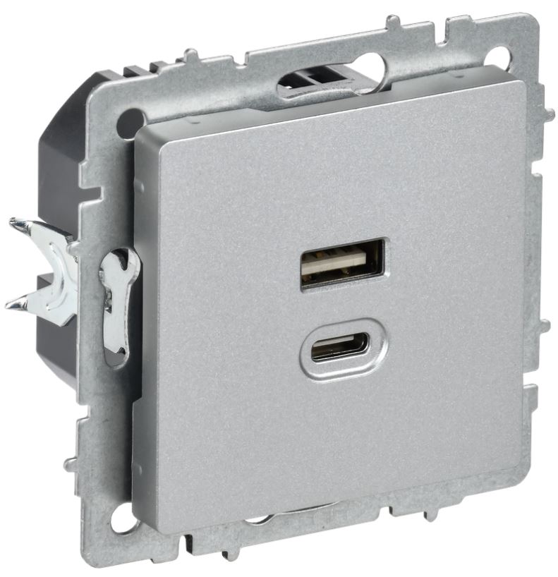 

Розетка USB IEK BR-U22-045-K47 BRITE Type A+C 45Вт высокоскоростная зарядка РЮ11-2-БрА алюминий, BR-U22-045-K47