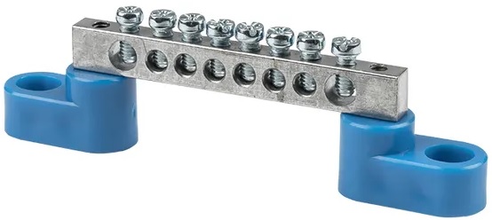 

Шина EKF sn1-63-08-2 "0" N (6x9мм) 8 отв. цинк 2 синих угловых изолятора, sn1-63-08-2