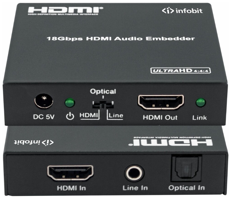 

Эмбеддер Infobit iTrans AE01 HDMI 4K60 HDCP 2.2, RCA и оптический вход, iTrans AE01