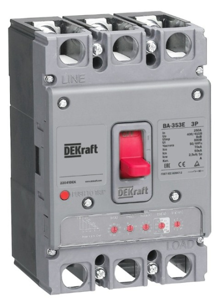 Изображение товара Автоматический выключатель DEKraft 22663DEK в литом корпусе 3Pol 160A ВА-353Е
