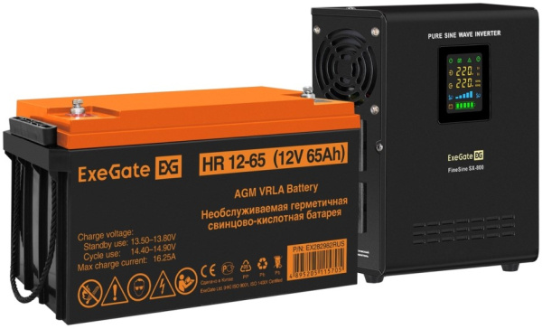 Изображение товара Комплект ИБП Exegate FineSine SX-800.LCD.AVR.2SH для защиты техники