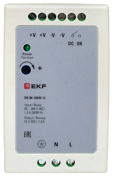 Изображение товара Блок питания EKF DR-M-100W-12 12 В 100 Вт для промышленного и бытового использования