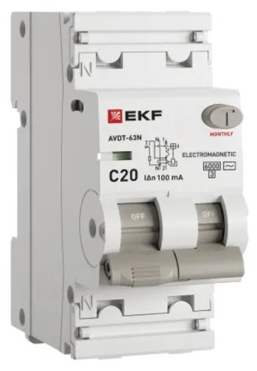 

Автомат дифференциальный EKF D63N26M20C100 АВДТ-63N 1P+N 20А (C) 100мА (AC) эл-мех 6кА PROXIMA, D63N26M20C100