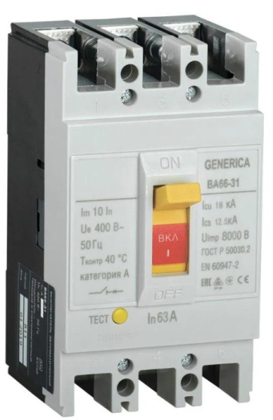 Изображение товара Автоматический выключатель в литом корпусе GENERICA SAV10-3-0063-G