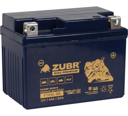 Изображение товара Зубр YTX4L-BS гелевая аккумулятор для мототехники, 12 В 4 Ач