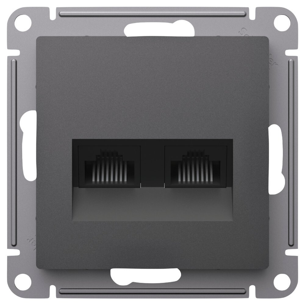 

Розетка компьютерная Systeme Electric ATN001485 AtlasDesign двойная RJ45+RJ45, кат.5E, механизм, базальт, ATN001485
