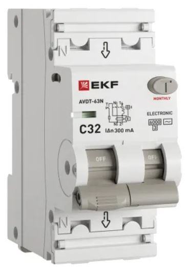 

Автомат дифференциальный EKF D63N26E32C300 АВДТ-63N 1P+N 32А (C) 300мА (AC) эл 6кА PROXIMA, D63N26E32C300