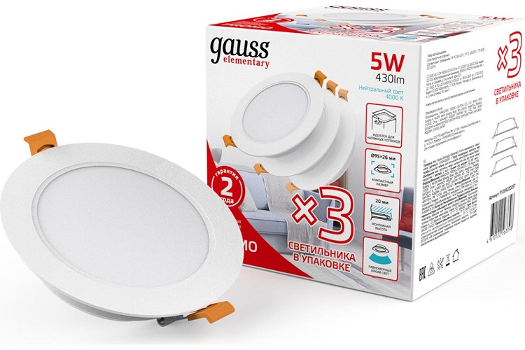 

Светильник Gauss 9100420205T Elementary Downlight 5Вт 4000K белый круглый, 9100420205T